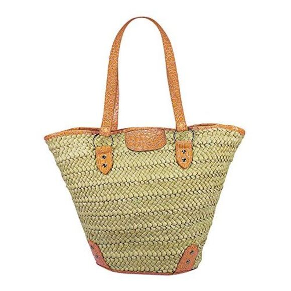 Braided Beach Tote Bag With Croc Trim - Picture 4 of 6